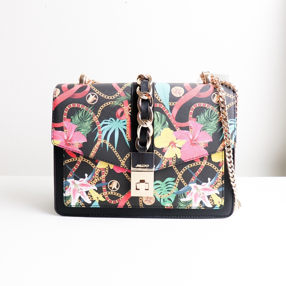 Aldo Black Floral Crossbody Handbag . NWT